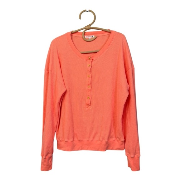 Sundry Thermal Henley in Neon Coral Long Sleeve Relaxed Size 2 Medium Made in US - Picture 11 of 11